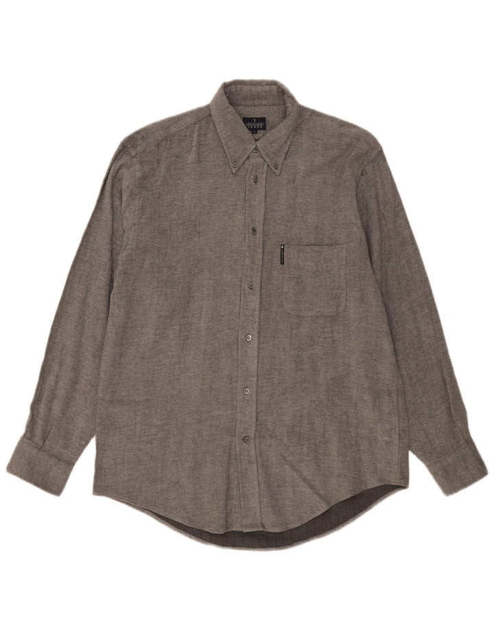Trussardi Jeans Mens Flannel Shirt XL Grey Herringbone Viscose