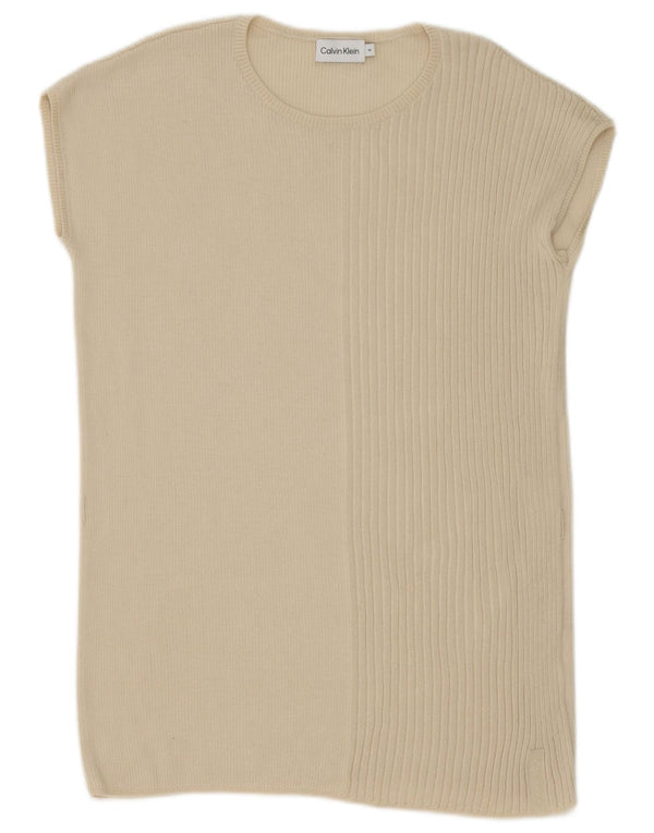Calvin Klein Womens Longline Vest Tank Top UK 14 Medium Beige