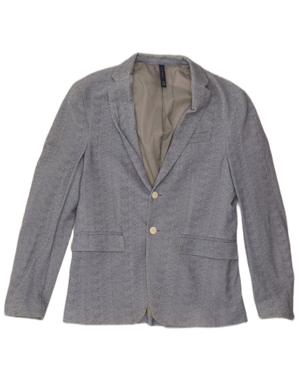 Zara Veste Blazer 2 Boutons Homme EU 48 Bleu Moyen Coton