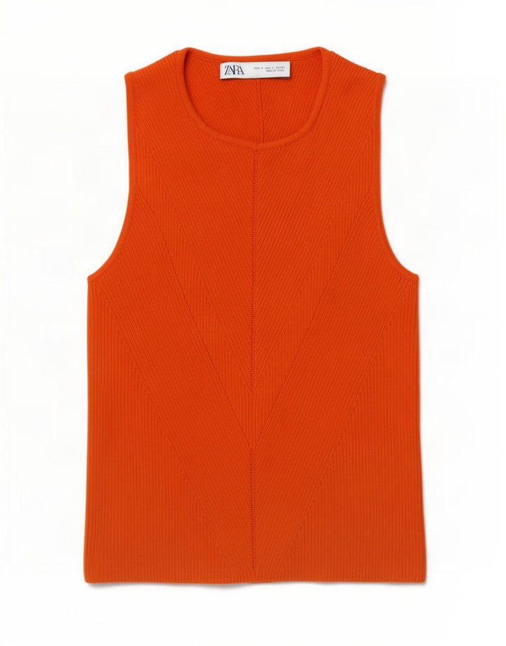 Zara Womens Crop Vest Top UK 10 Small Orange Viscose