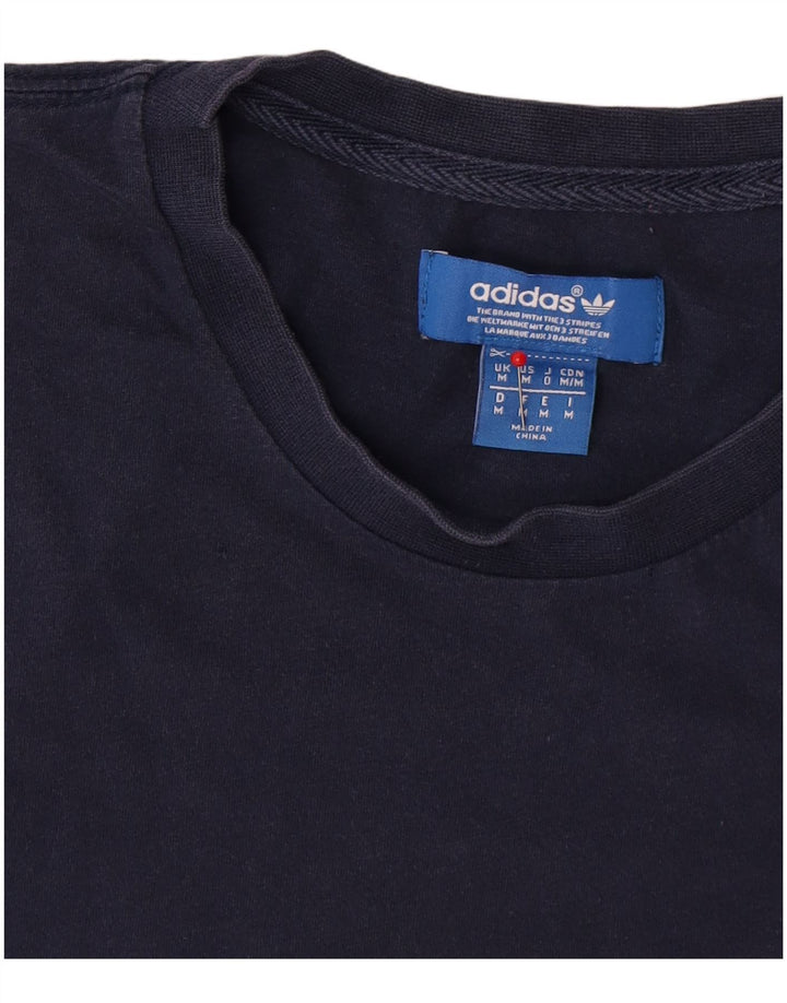 Adidas Mens T-Shirt Top Medium Navy Blue Striped Cotton