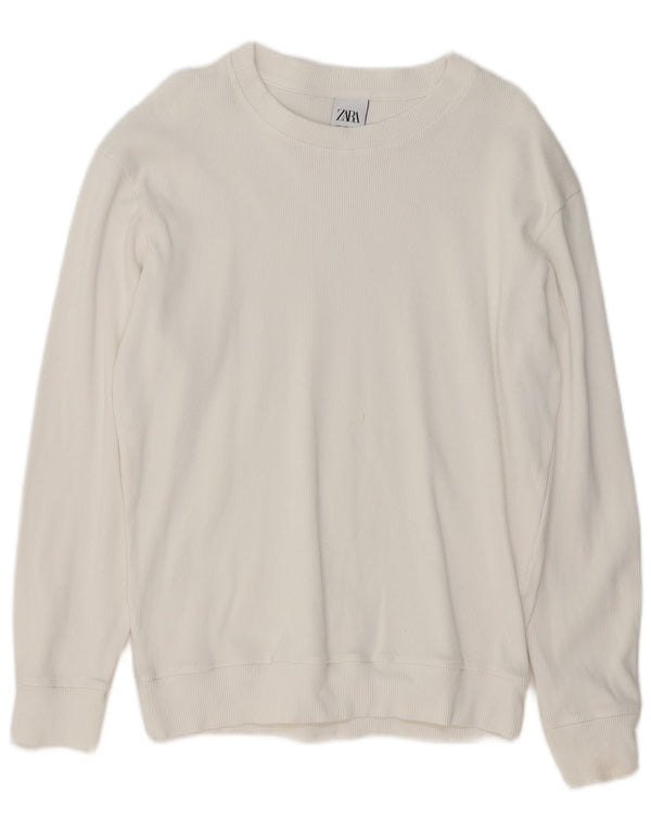 Maglione Zara da uomo con scollo a barchetta, grande, in cotone bianco