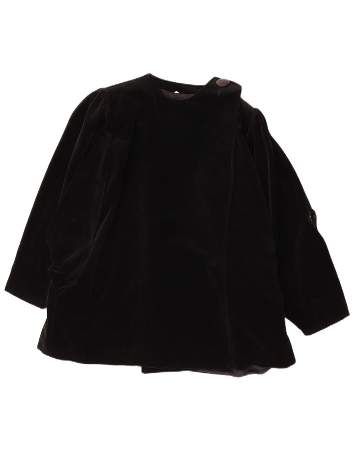 Vintage Womens Velvet Overcoat EU 42 Large Black Cotton