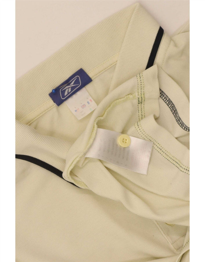 Reebok Mens Polo Shirt Large Yellow Striped Cotton