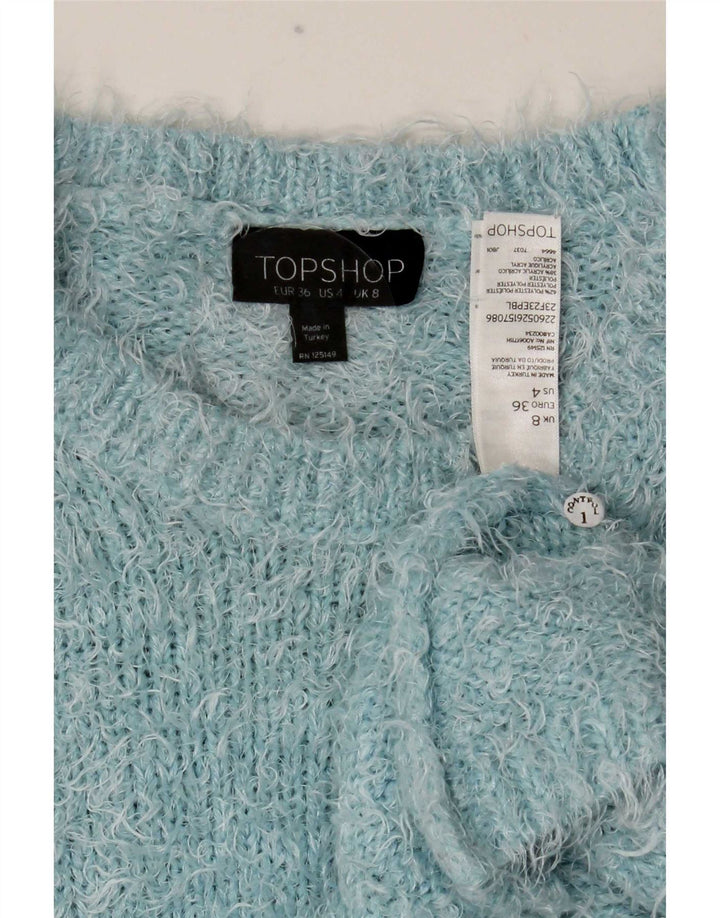 Topshop Womens Crop Crew Neck Jumper Sweater UK 8 Small Blue Polyester