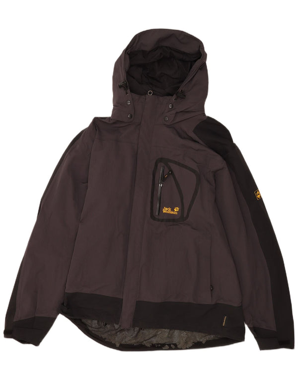 Jack Wolfskin Herren-Regenjacke mit Kapuze, UK 46/48 2XL, Grau, Farbblock