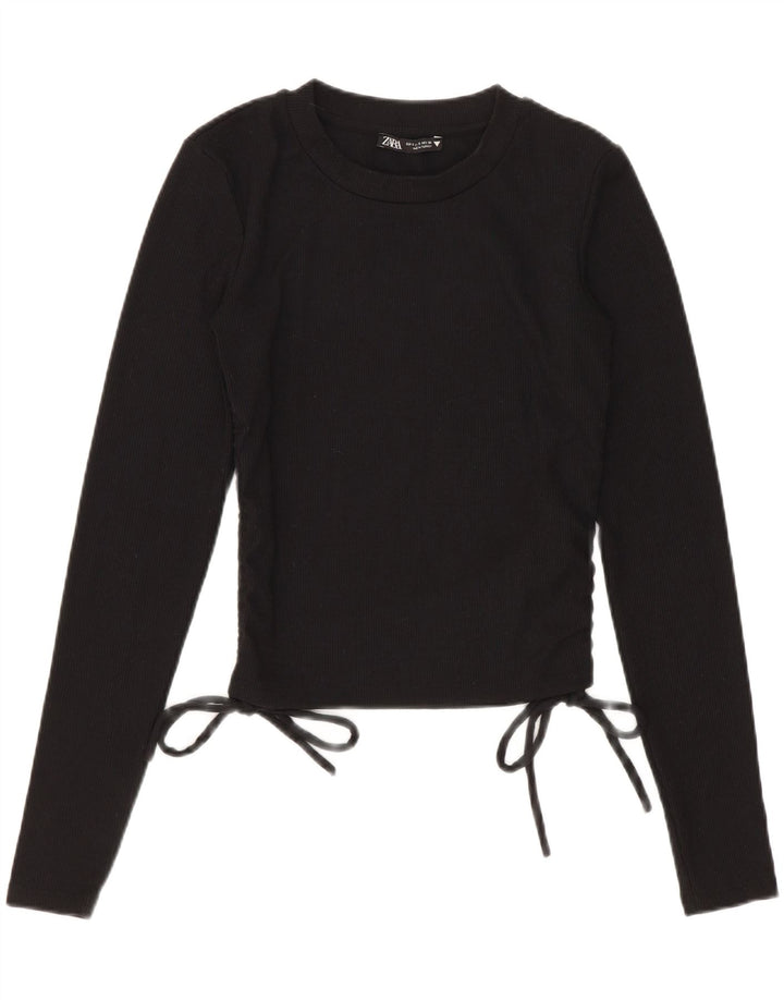 Zara Womens Crop Top Langærmet UK 8 Small Black Polyester