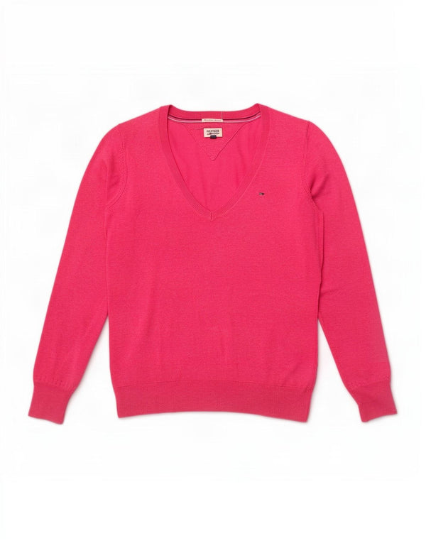 Tommy Hilfiger Dame V-hals sweater UK 14 Medium Pink Bomuld