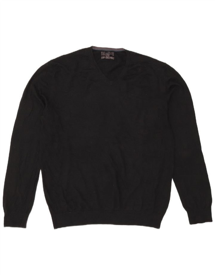 Marks & Spencer Mens V-Neck Jumper Sweater XL Black Merino Wool