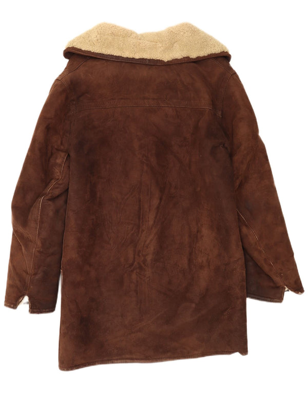 Abrigo de piel de oveja vintage para mujer UK 44 Marrón medio