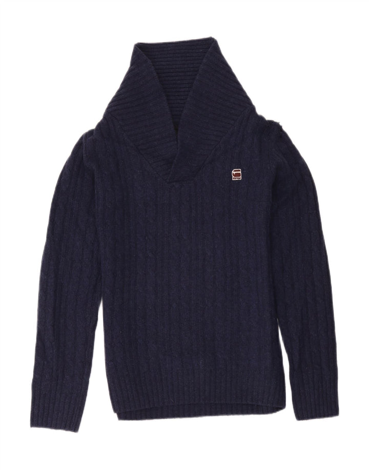 G-Star Herre Shawl Neck Jumper Sweater Medium Navy Blue Uld