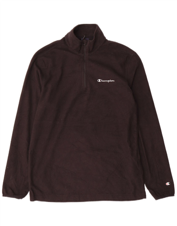 CHAMPION Mens Zip Neck Fleece Jumper XL Black Polyester