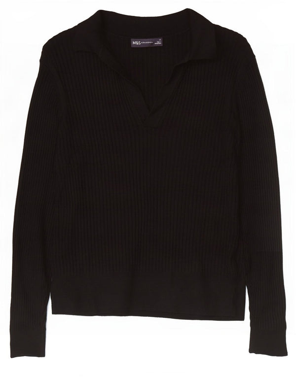 Zara Polo De Manga Larga Para Mujer UK 44 Medium Viscosa Negra