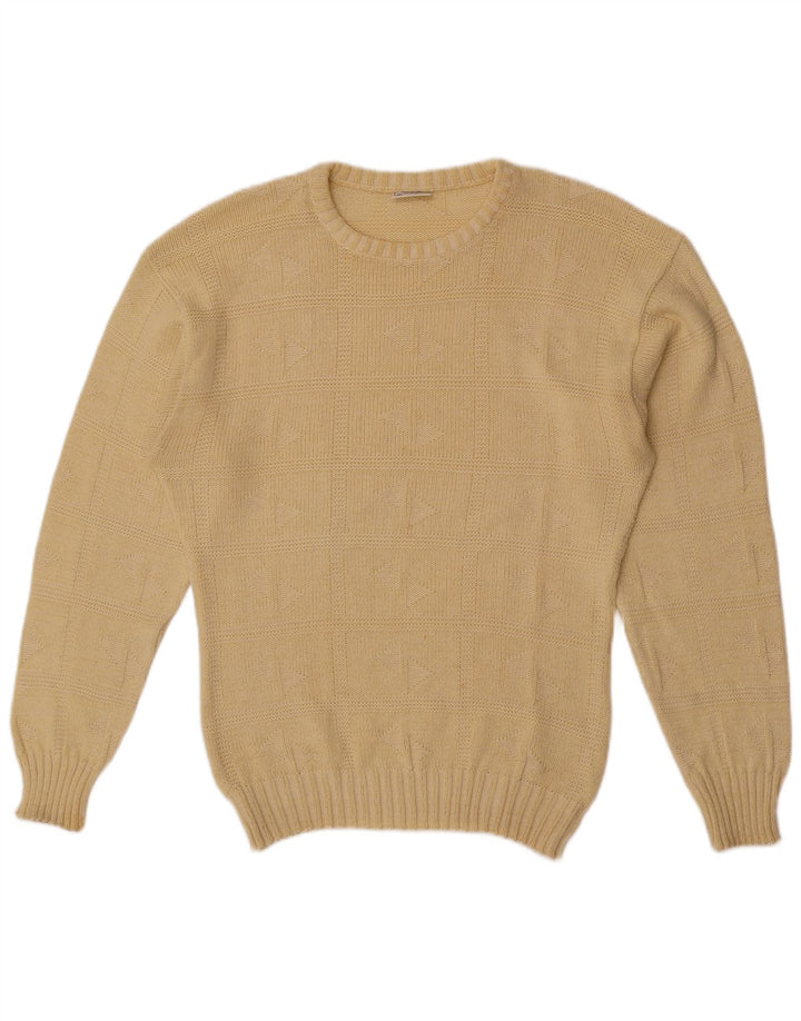 VINTAGE Mens Crew Neck Jumper Sweater Medium Yellow