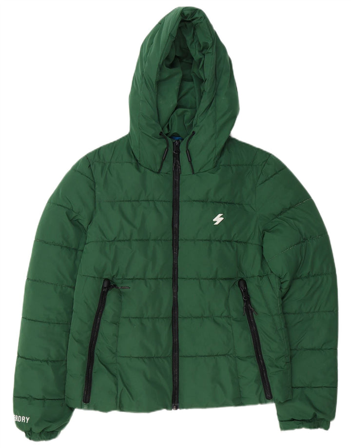 Superdry oversize polstret jakke med hætte til kvinder UK 10 Lille grøn polyester