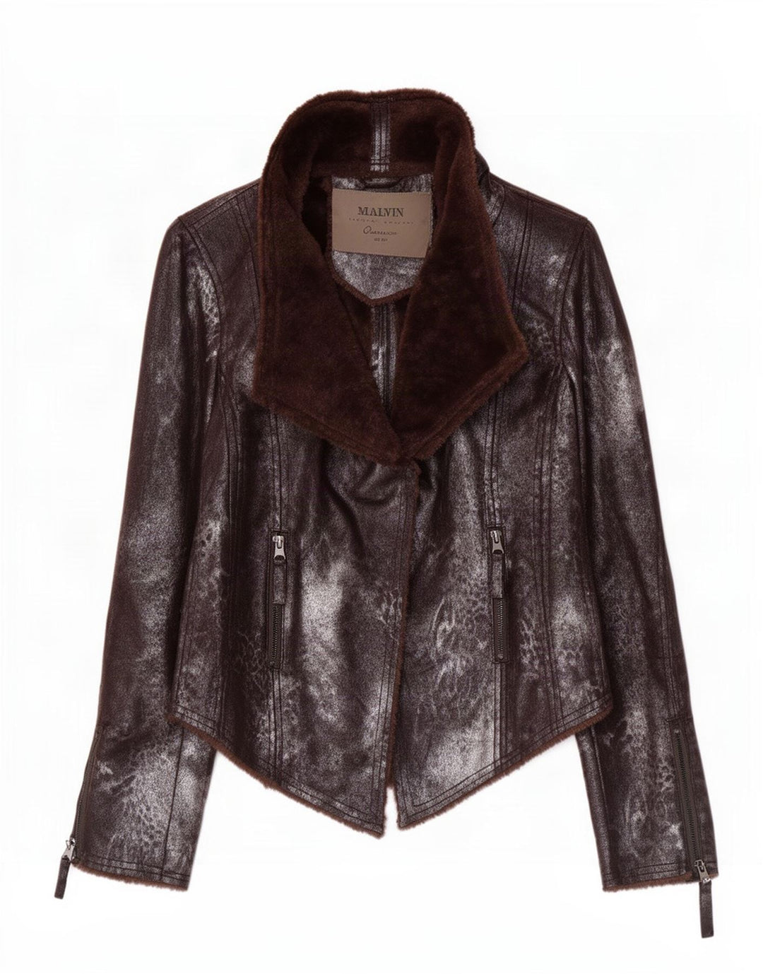 Malvin Womens Sherpa Biker Jacket EU 38 Medium Brown Polyester