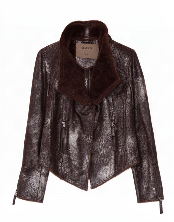 Malvin Womens Sherpa Biker Jacket EU 38 Medium Brown Polyester