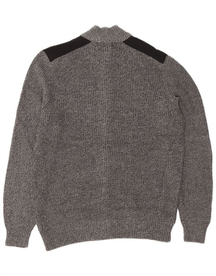 IZOD Mens Cardigan Sweater Medium Grey Colourblock Cotton