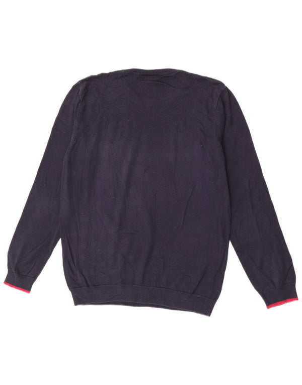 Lacoste Mens Crew Neck Jumper Sweater Size 5 Large Navy Blue Cotton