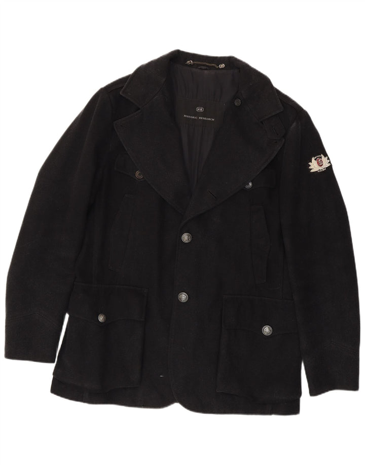 vintage Mens 2 Button Overcoat UK 40 Grande laine noire