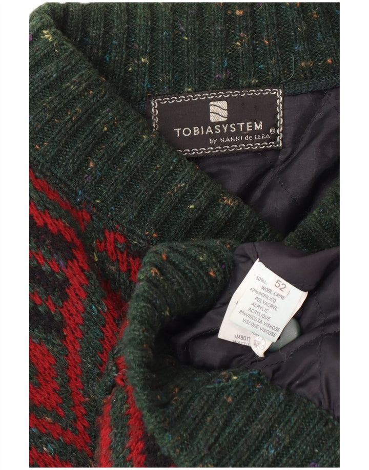 Tobia System Herre Cardigan Sweater IT 52 Stor Grøn Geometrisk Uld