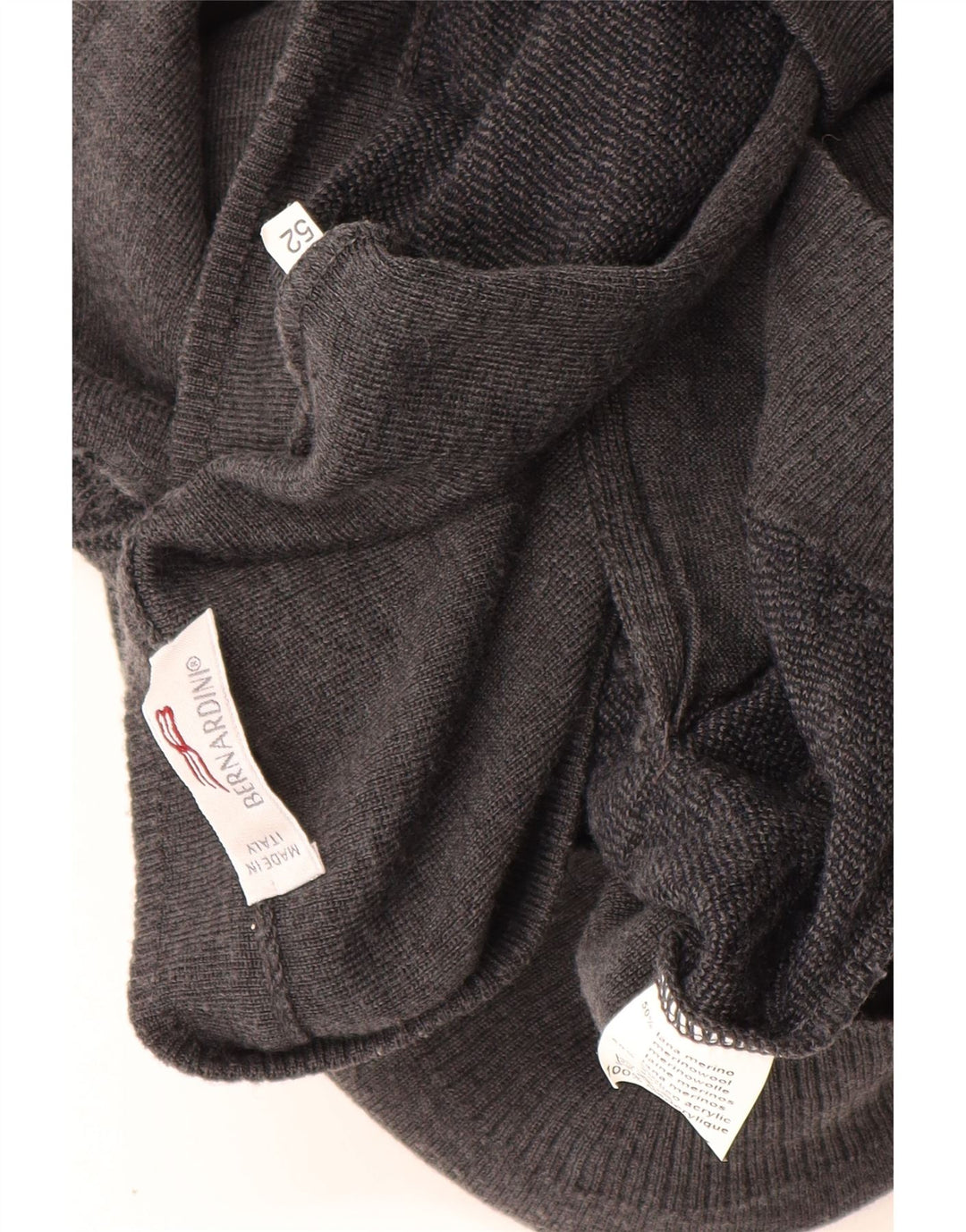 Bernardi Mens Sleeveless Cardigan Sweater IT 52 Large Grey Geometric Wool
