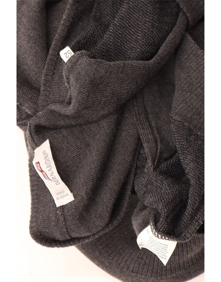 Bernardi Mens Sleeveless Cardigan Sweater IT 52 Large Grey Geometric Wool