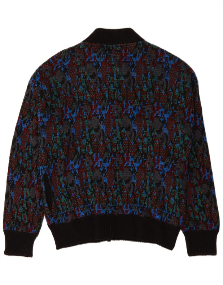 Vintage herre abstrakt mønster cardigan sweater medium flerfarvet uld