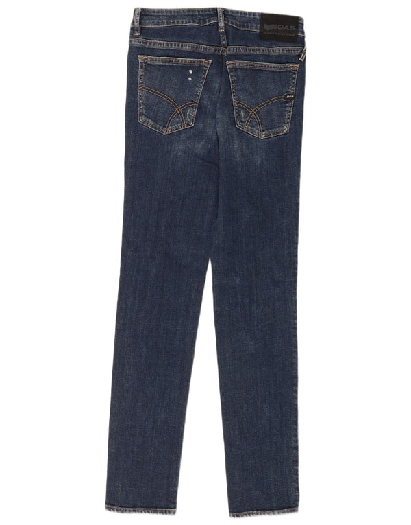Gas Mens Distressed Slim Jeans W29 L34 Navy Blue Cotton
