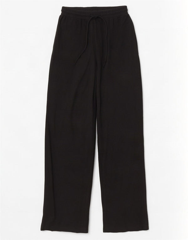 Zara Womens Wide Leg Tracksuit Trousers UK 8 Small Black Cotton