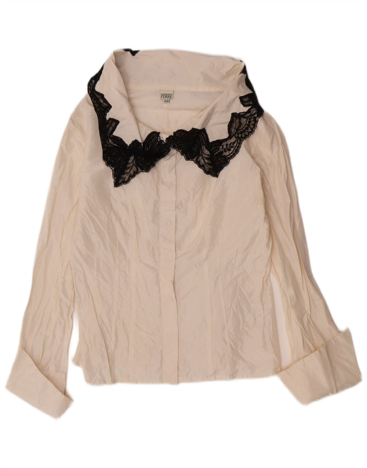 Gianfranco Ferre Womens Shirt Blouse IT 44 Medium Off White Floral