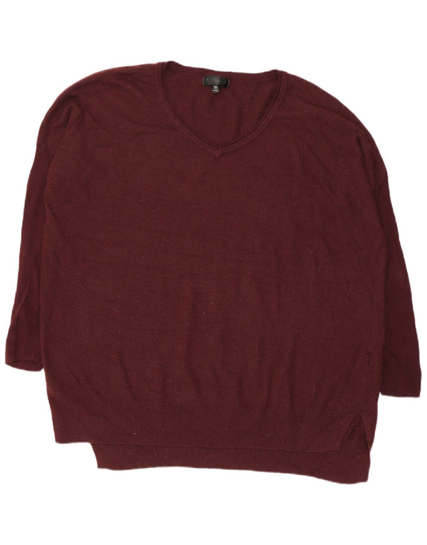 Topshop Womens 3/4 Sleeve V-Neck Jumper Sweater UK 10 Small Burgundy