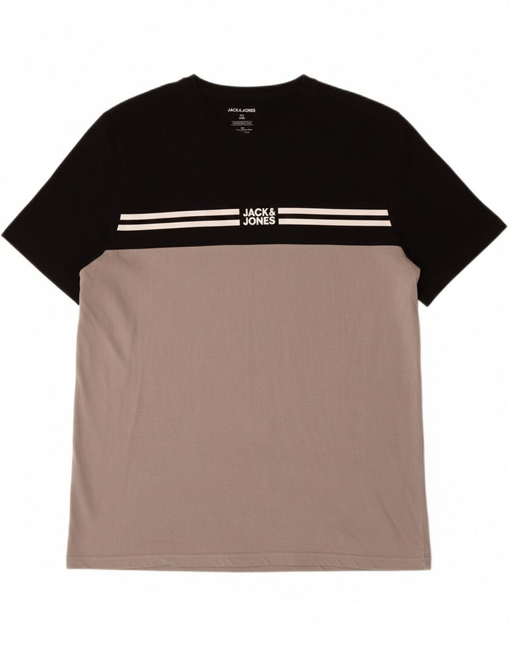 JACK & JONES Mens T-Shirt Top 2XL Grey Colourblock