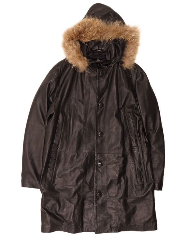 Lavorazione Artigiana Palton din piele pentru bărbați cu glugă UK 38 Medium Black Classic