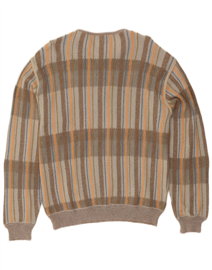 Vintage Mens Button Neck Jumper Sweater IT 54 XL Grey Check Cotton