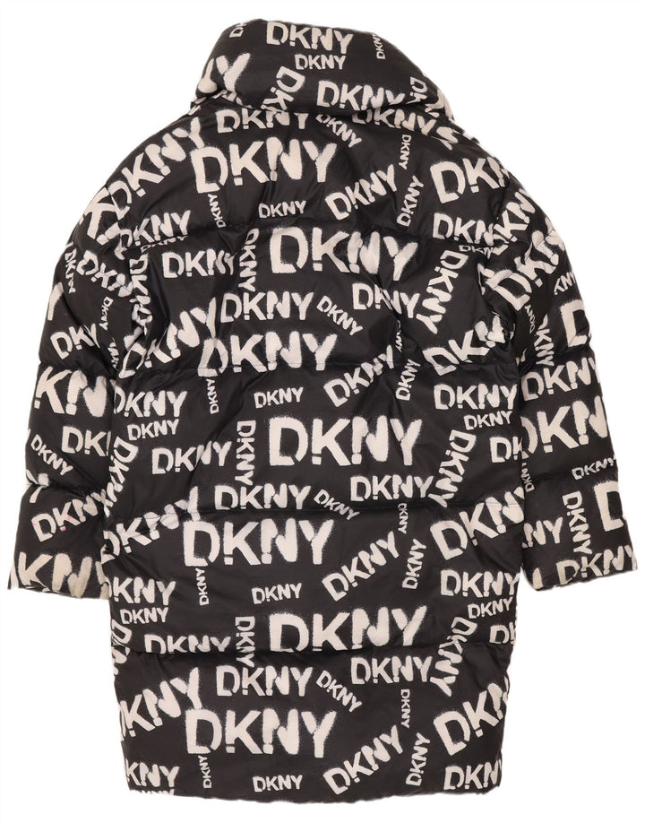 Dkny Womens Graphic Oversized Padded Coat UK 6 XS Black Nylon