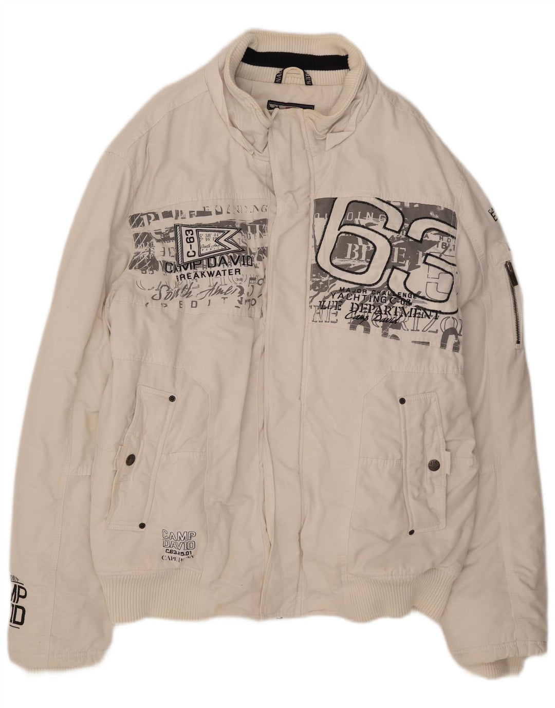 Camp David Mens Graphic Bomber Jacket UK 46 3XL White Cotton