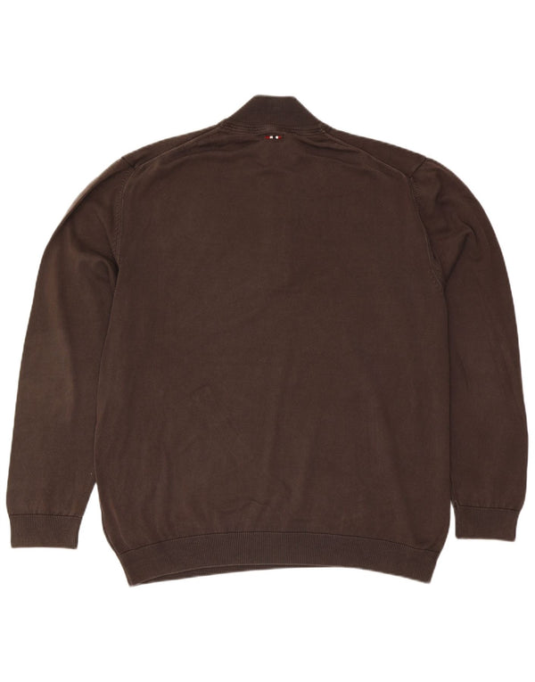 Pulover Napapijri pentru bărbați, cu fermoar și gât, bumbac maro 2XL