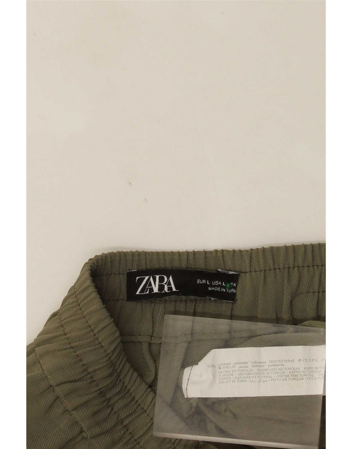 Zara Womens Tapered Cropped Trousers Large W32 L24 Khaki Polyester