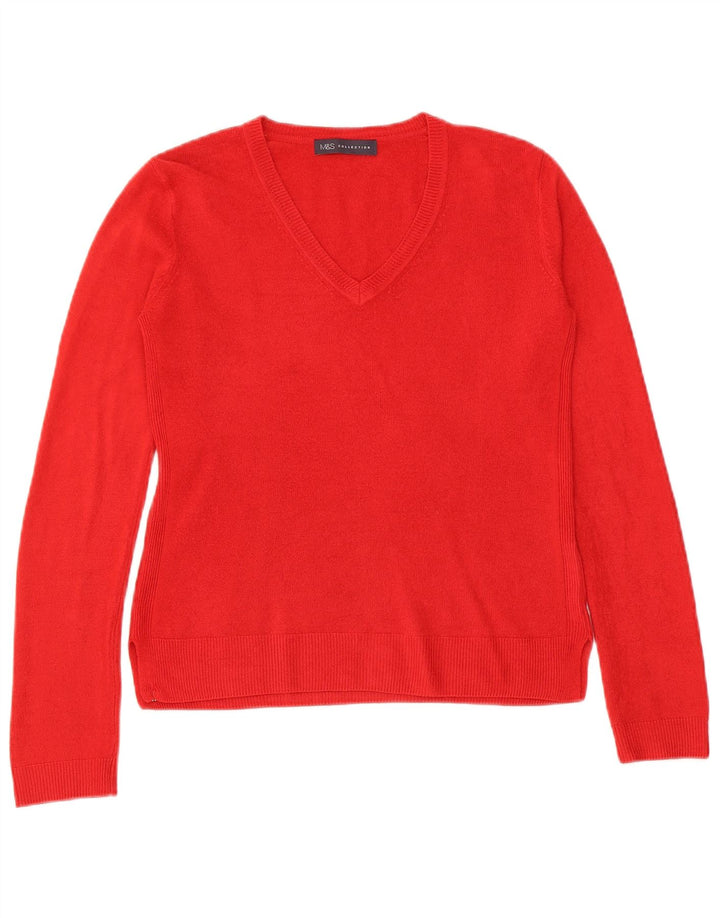 Marks & Spencer Dame V-hals sweater UK 8 Lille rød akryl