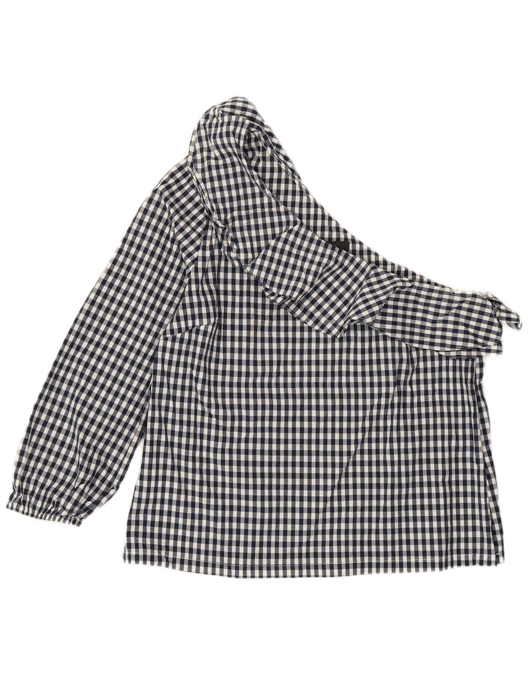 J. CREW Womens One Shoulder Top US 8 Medium Navy Blue Gingham Cotton