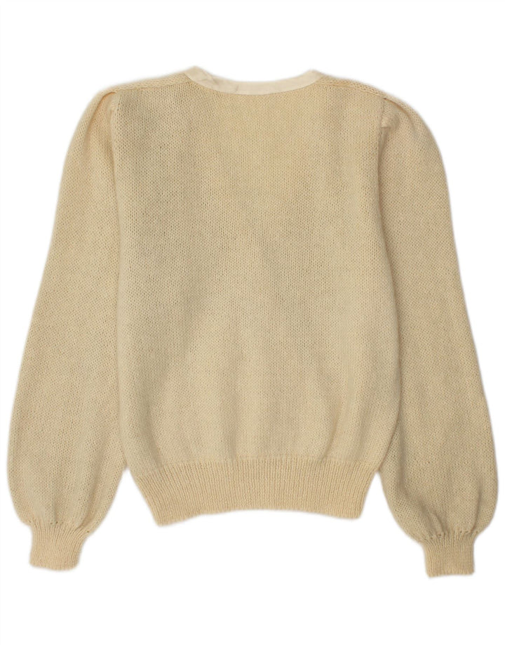 Vintage Womens V-Neck Jumper Sweater UK 14 Medium Beige