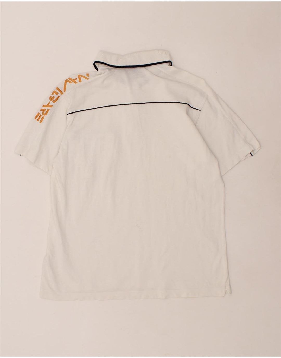 NAVIGARE Mens Graphic Polo Shirt Medium White Cotton Vintage Navigare and Second-Hand Navigare from Messina Hembry 