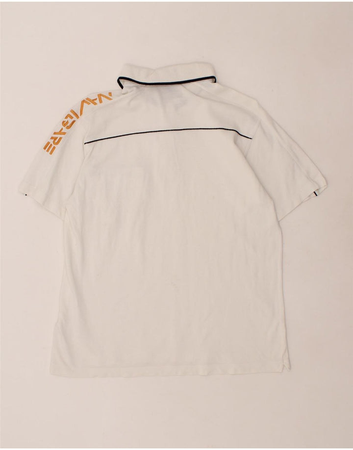 NAVIGARE Mens Graphic Polo Shirt Medium White Cotton Vintage Navigare and Second-Hand Navigare from Messina Hembry 