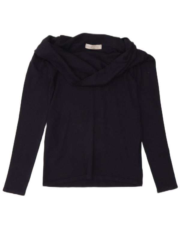 Zara Mujer Top Manga Larga UK 44 Grande Azul Marino Viscosa