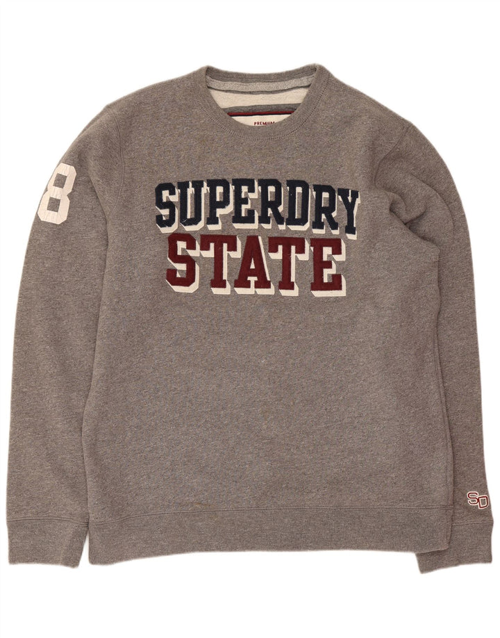 Superdry Mens Graphic Sweatshirt Jumper 2XL Grey Flecked Cotton