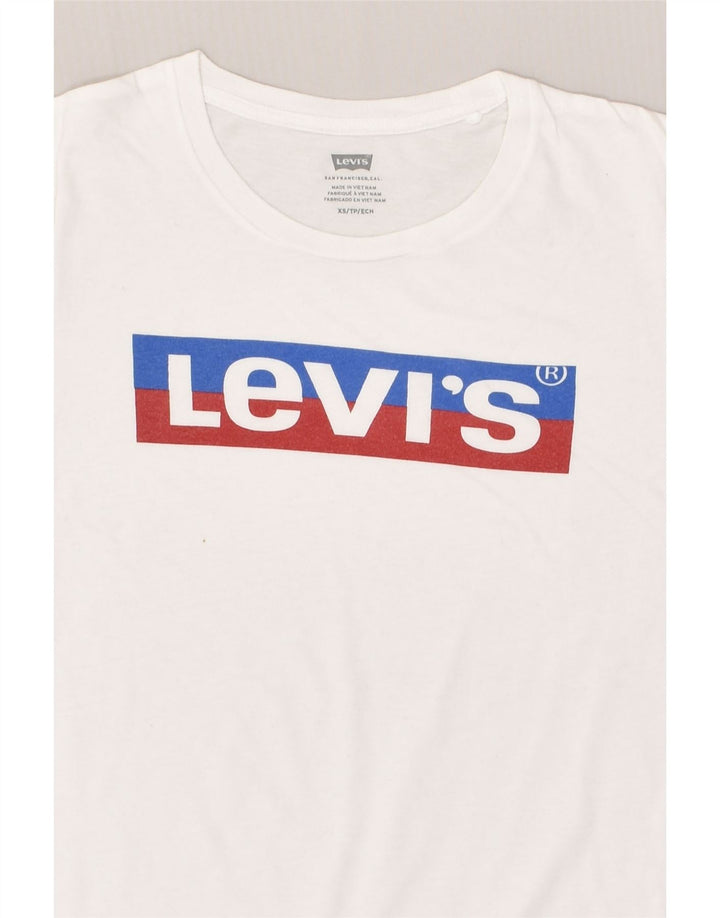 LEVI'S Womens Graphic T-Shirt Top UK 6 XS White | Vintage Levi's | Thrift | Second-Hand Levi's | Used Clothing | Messina Hembry 