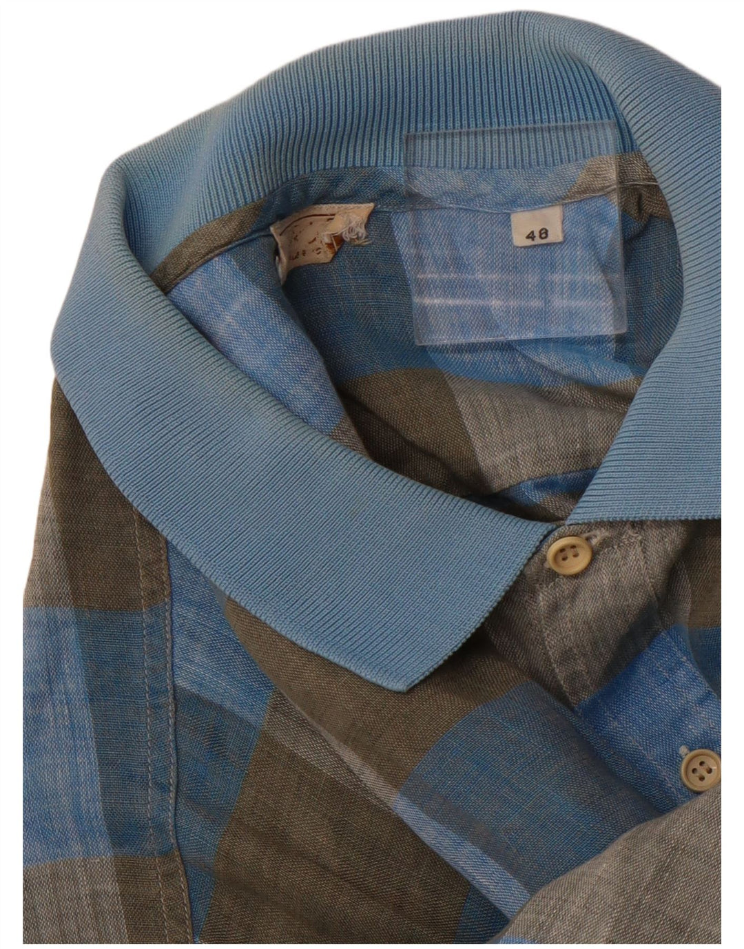 VINTAGE Mens Short Sleeve Pullover Shirt IT 48 Medium Blue Check Flax