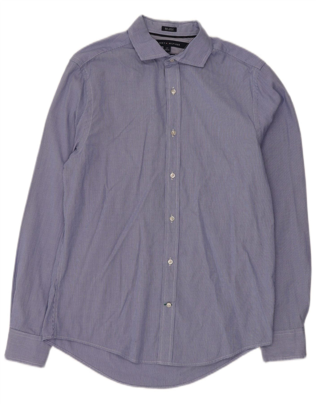 Tommy Hilfiger Mens Custom Fit Shirt Small Blue Houndstooth Cotton Classic