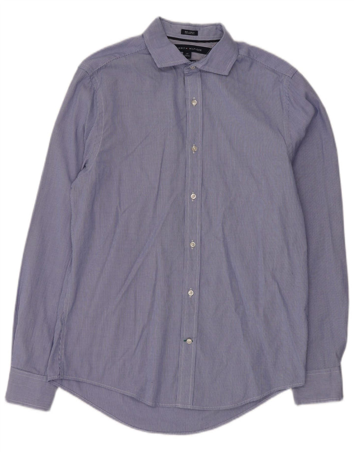 Tommy Hilfiger Mens Custom Fit Shirt Small Blue Houndstooth Cotton Classic